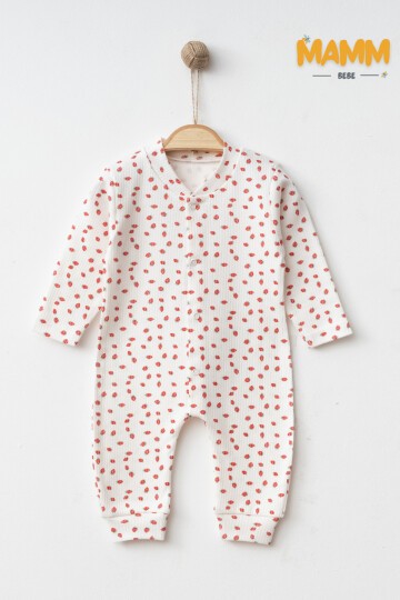 1-3-6  AY KÜÇÜK ÇİLEK DESENLİ MANŞETLİ TULUM BEYAZ