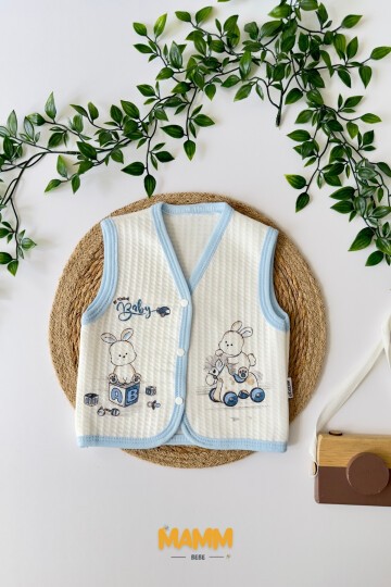 6-18 AY OYUNCAK DESENLİ YELEK MAVİ YAKA