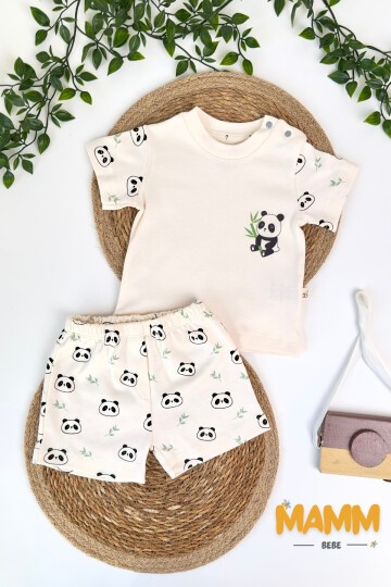 3-18 AY PANDA DESENLİ ŞORTLU TAKIM