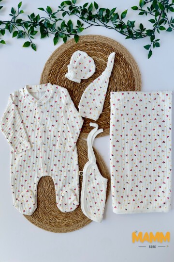 5Lİ HASTAHANE ÇIKIŞ SETİ ÇİÇEKLİ