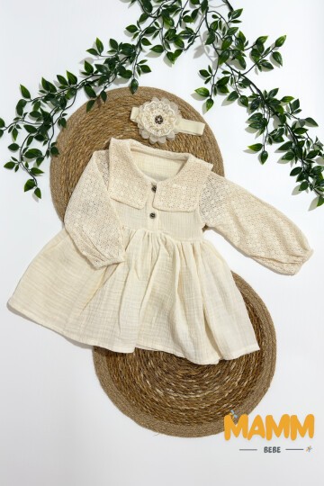 6-12-18 AY MÜSLİN DANTELLİ BANDANALI ELBİSE