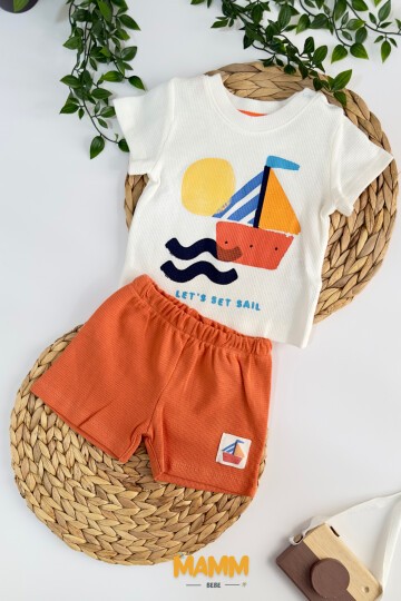 6-24 AY WAFFLE KUMAŞ YELKENLİ 2Lİ TAKIM TURUNCU
