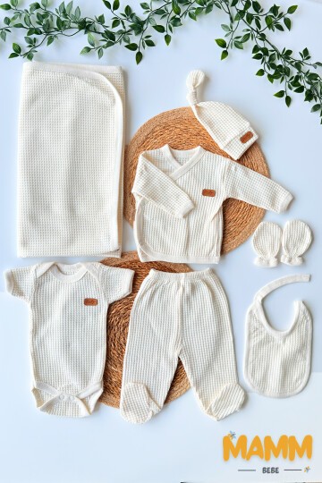 7Lİ WAFFLE HASTAHANE ÇIKIŞ SETİ BEYAZ