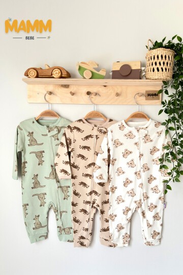 9-18 AY FERMUARLI YEŞİL KANGURU KOALA BASKILI TULUM