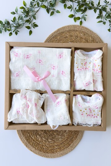 ÇİÇEK KABARTMALI MÜSLİN HASTAHANE ÇIKIŞI 10LU