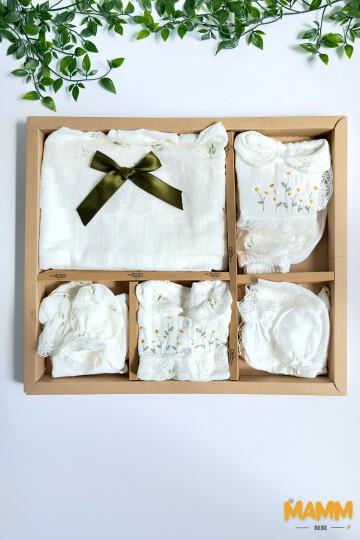 ÇİÇEK KABARTMALI MÜSLİN HASTAHANE ÇIKIŞI 10LU