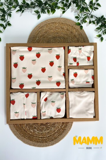 ÇİLEK DESENLİ HASTAHANE ÇIKIŞI 10LU