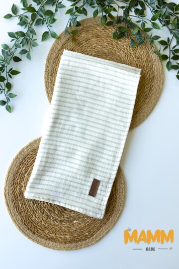 ÇİZGİLİ ÇİFT KAT MÜSLİN BATTANİYE GRİ