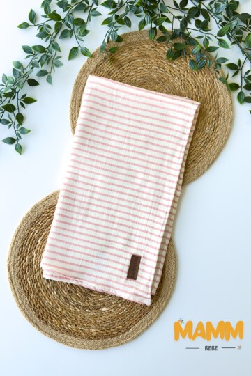 ÇİZGİLİ ÇİFT KAT MÜSLİN BATTANİYE PEMBE