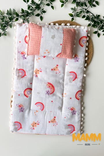 GÖKKUŞAĞI DESENLİ ALT AÇMA ÖRTÜSÜ PEMBE