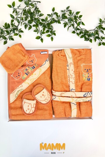 SWEET BEBEK HAVLU BORNOZ TAKIMI TURUNCU