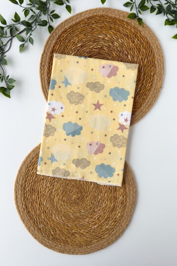 TEK KATLI BULUT DESENLİ MÜSLİN BATTANİYE 80*90 CM SARI