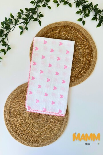 TEK KATLI PEMBE MC DESENLİ MÜSLİN BATTANİYE 80*90 CM