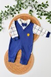 0-12 AY KARE DESENLİ PAPYONLU MANŞETLİ TULUM LACİVERT