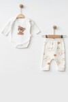 0-9 AY 2Lİ AYICIK DESENLİ KOLLU TAKIM BEYAZ